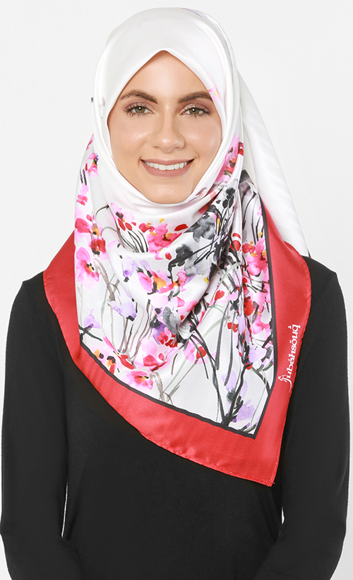 Hana Sakura Bawal Square Scarf in Snowy Blossom