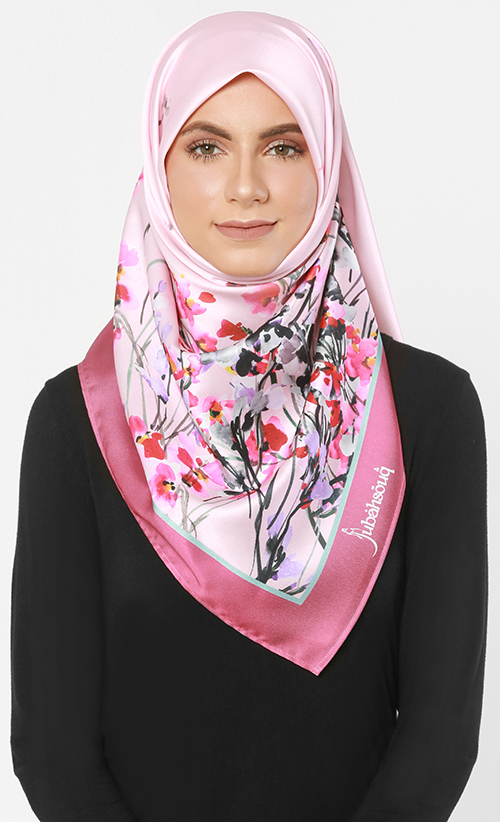 Hana Sakura Bawal Square Scarf in Pink Blossom