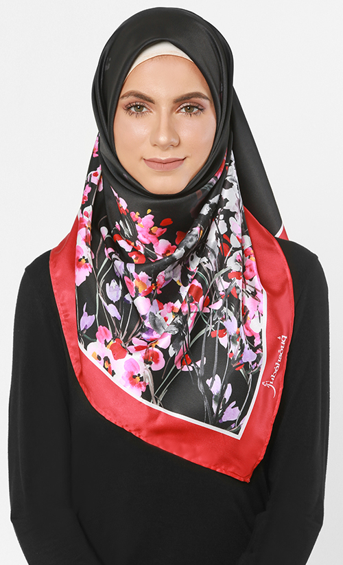 Hana Sakura Bawal Square Scarf in Blooming Black