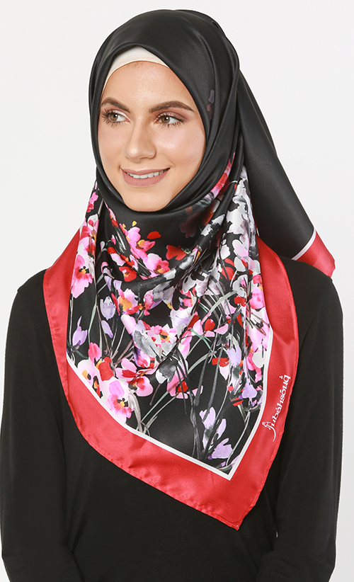 Hana Sakura Bawal Square Scarf in Blooming Black image 2