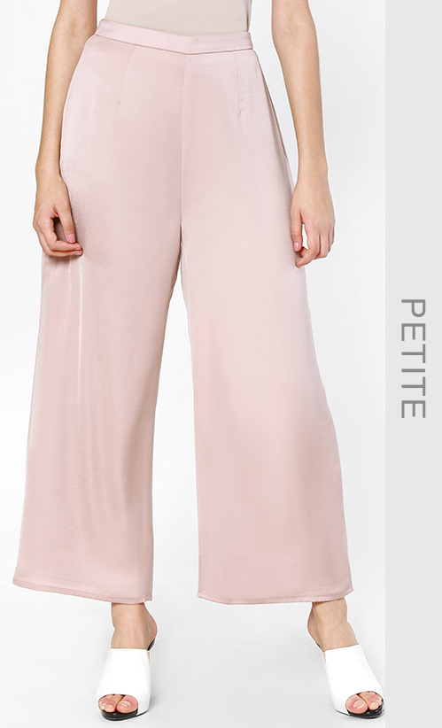 Satin Effect Trousers (Petite) in Pink