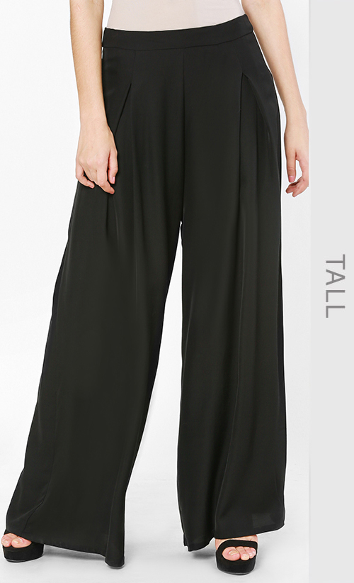 Front Pleated Palazzo Pants (Tall) in Black