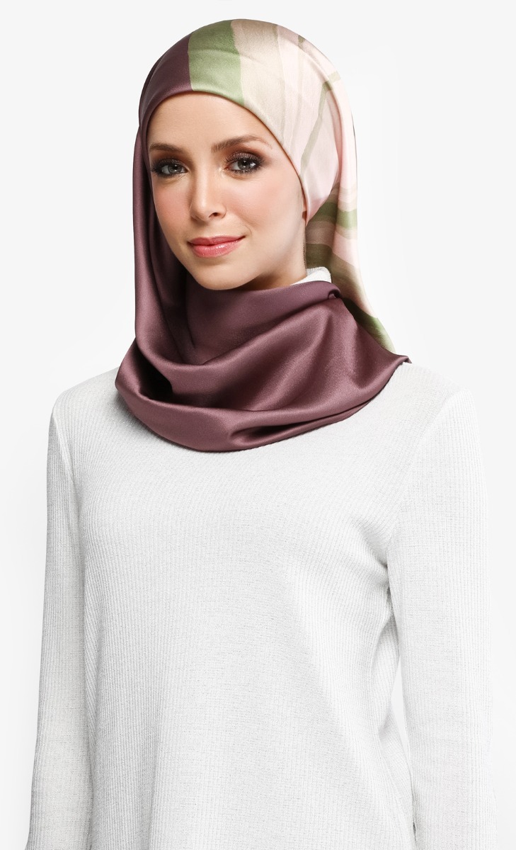 SATU Textured Satin Square Hijab  In Brick Textured Satin 