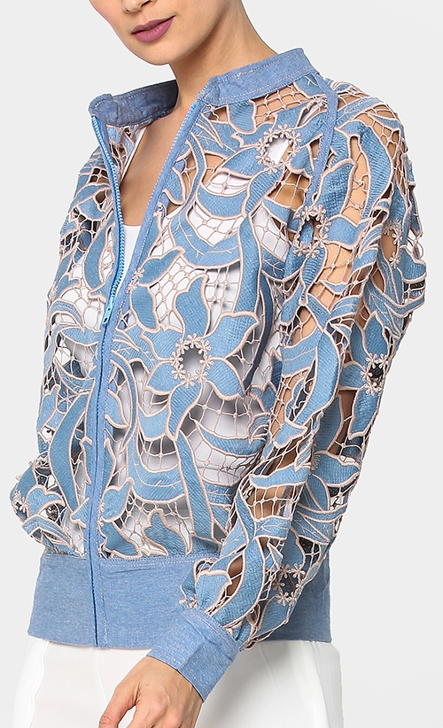 Lace Bomber Jacket in Sky image 2