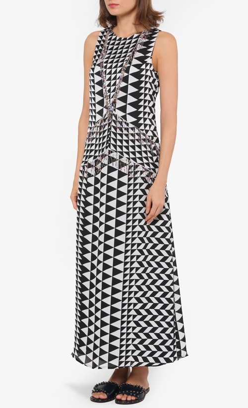 Yves Printed Geometric Maxi Dress in Black and White image 2