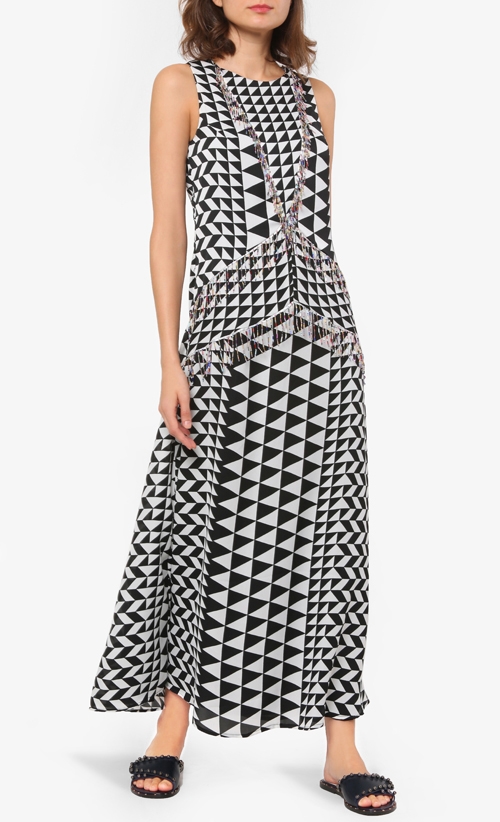 Yves Printed Geometric Maxi Dress in Black and White