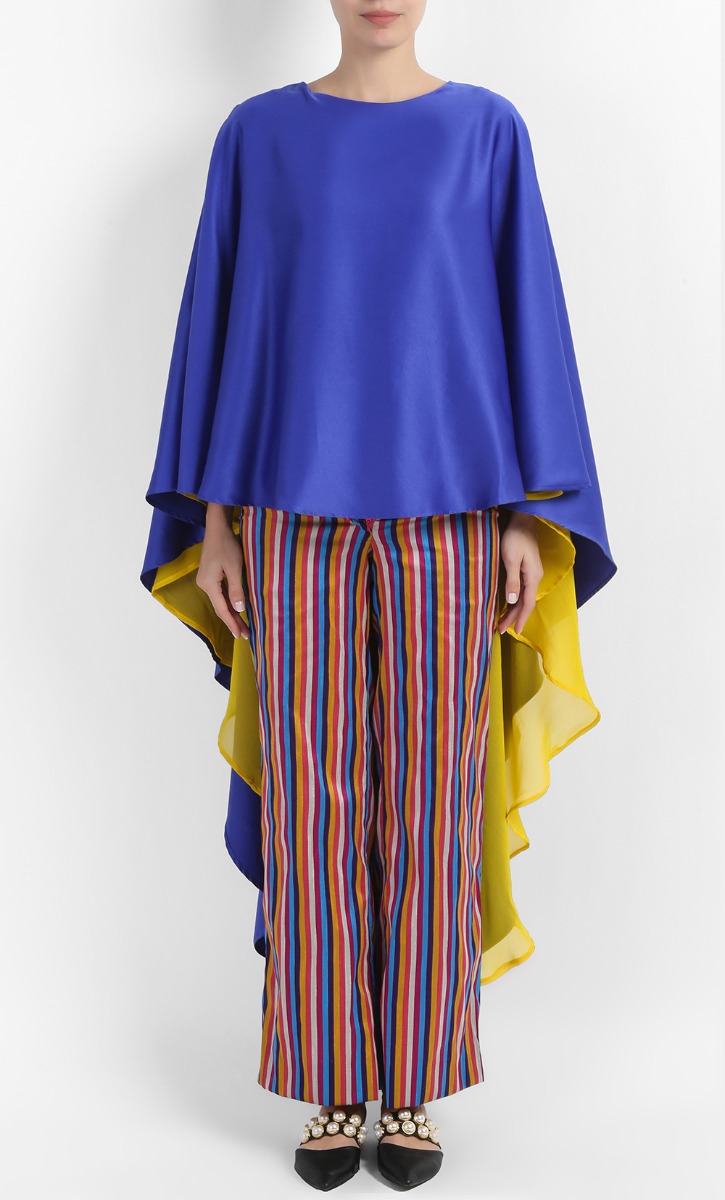 Xaviaa Long Train Cape Tunic Top in Peacock Blue image 2