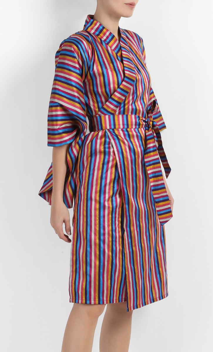 Caylee Stripe Kimono Midi Wrap Dress in Multi image 2