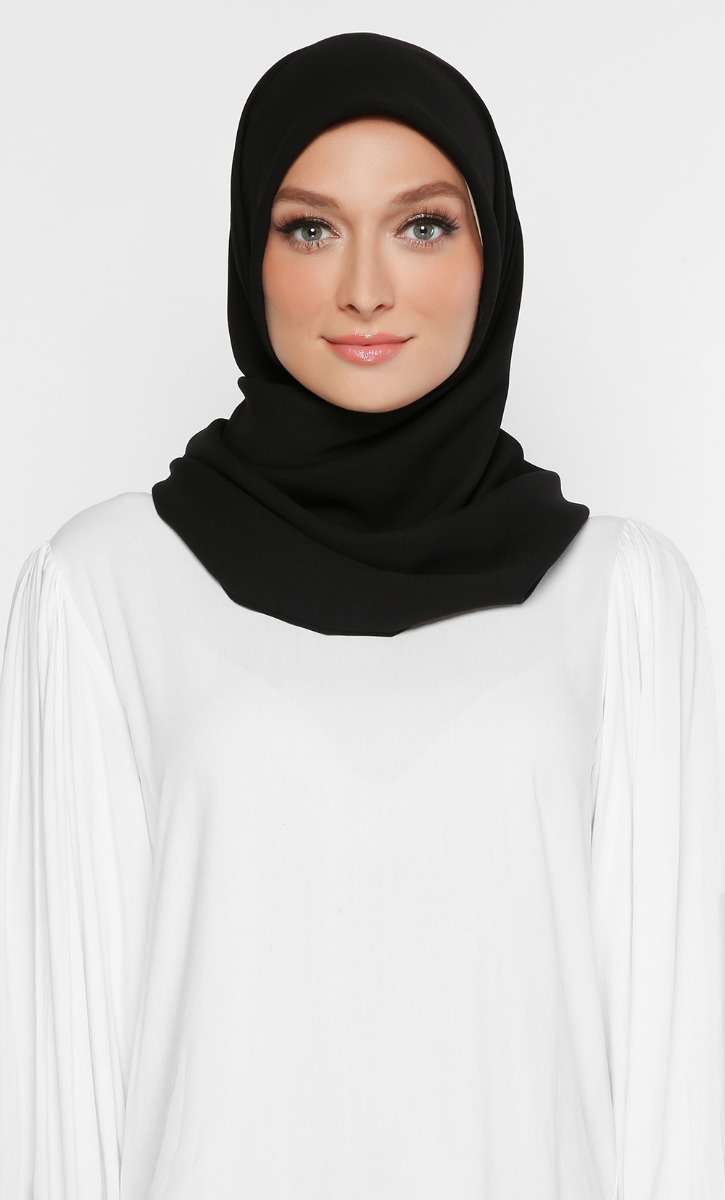 Light Crepe Square Scarf in Jet Black