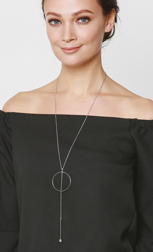 Full Circle Lariat Necklace in Silver image 2