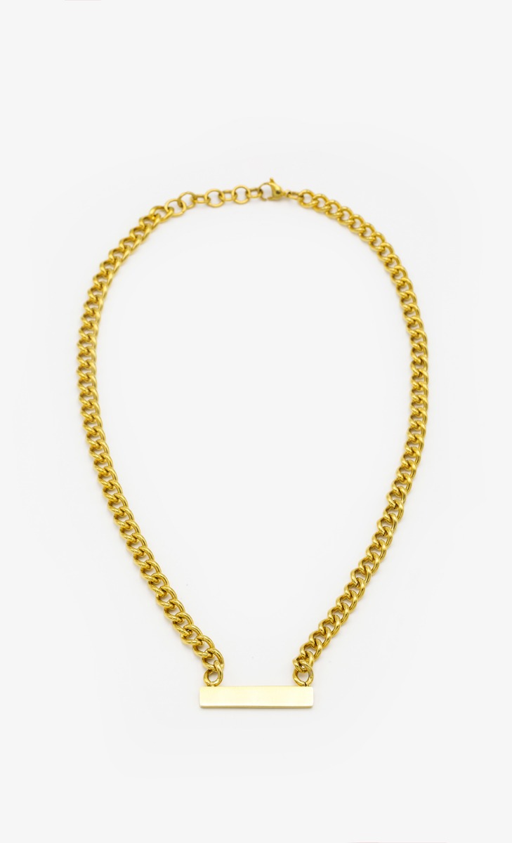 Name-Plate Gold Necklace and Jagged Gold Ring Set