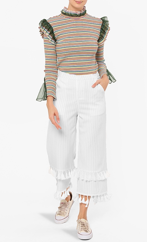 Amelia Ruffles Detailed Turtleneck in Green