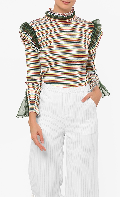 Amelia Ruffles Detailed Turtleneck in Green image 2