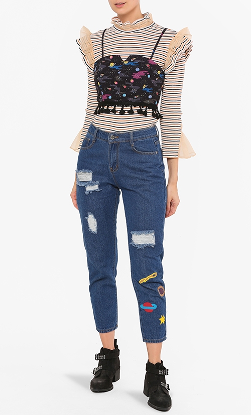 Eliana Galactic Printed Crop Top in Black