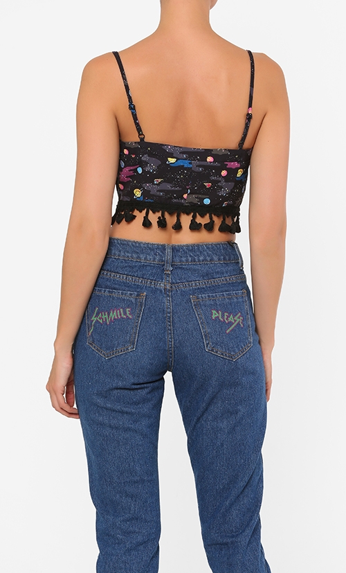Eliana Galactic Printed Crop Top in Black image 2