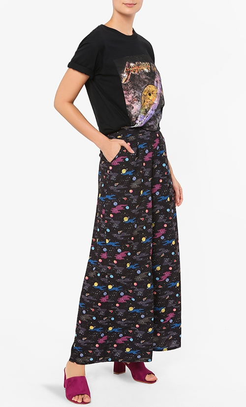 Eliana Galactic Printed Culottes in Black