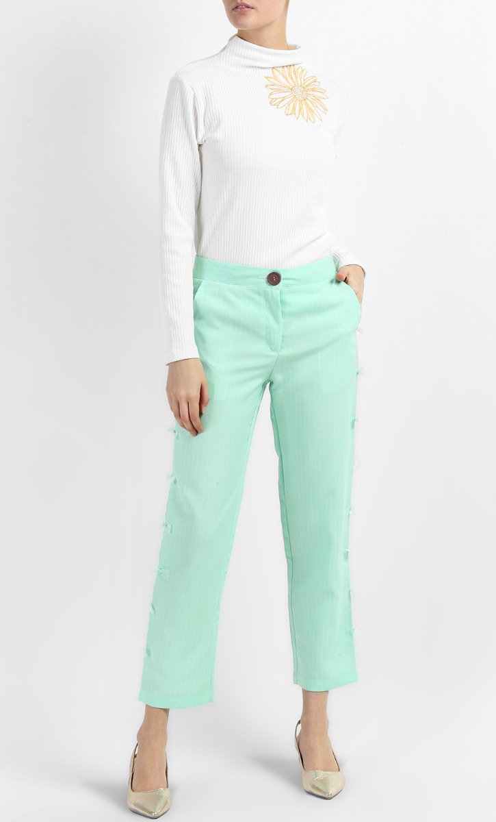 Marley Tapered Pants with Bows in Mint Green