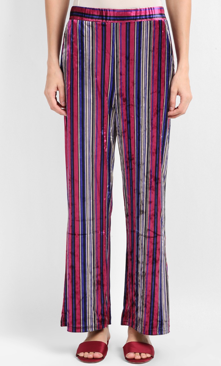Mariah Velvet Wide Leg Trouser in Blue and Pink image 2