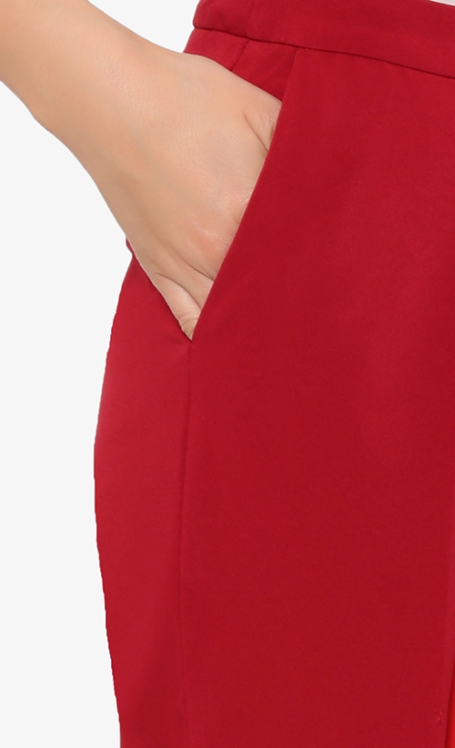 Tavi Ruffled-Hem Trousers in Red image 2