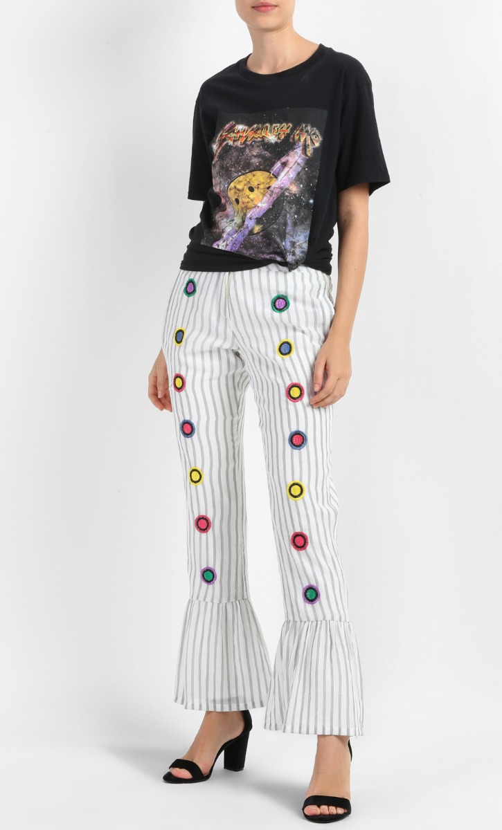 Sara Embroidered Ruffle Pants in Off-White