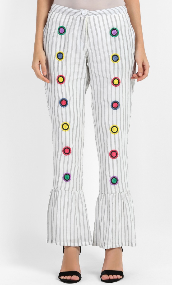 Sara Embroidered Ruffle Pants in Off-White image 2