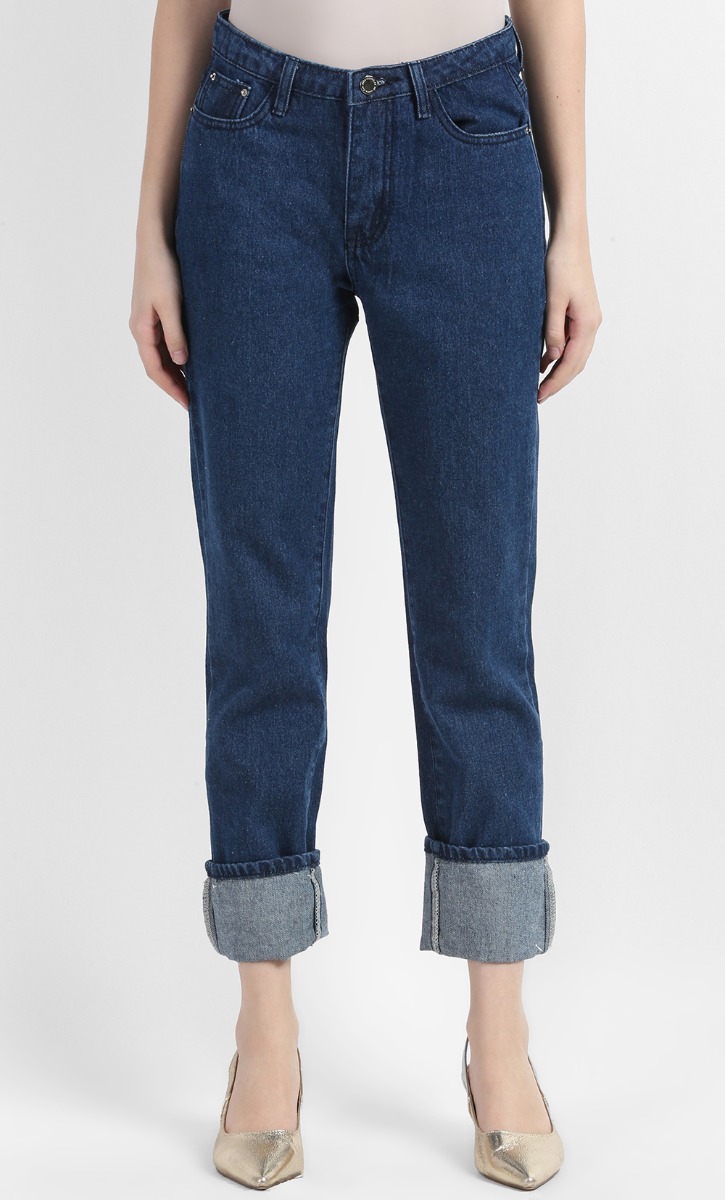 Janelle Embroidered Denim Jeans in Dark Blue image 2