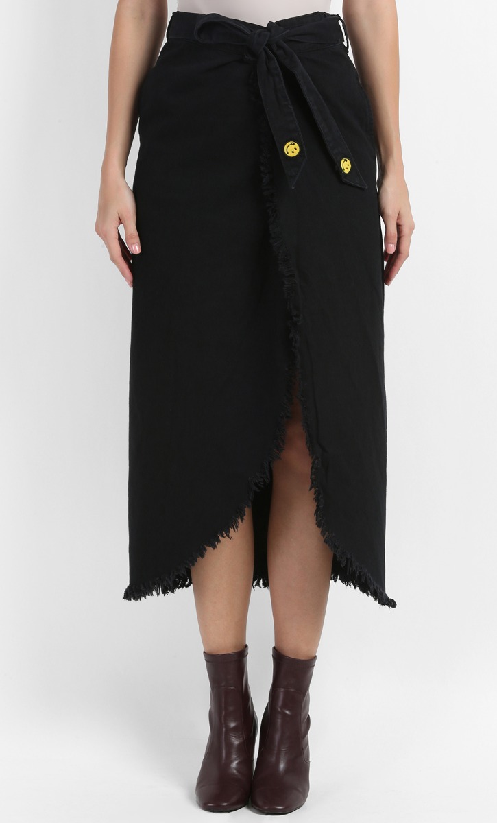 Beau Wrap Front Denim Skirt in Black image 2