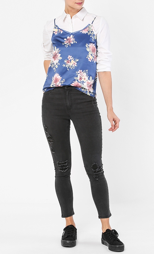 Josephine Floral Printing Cami in Blue