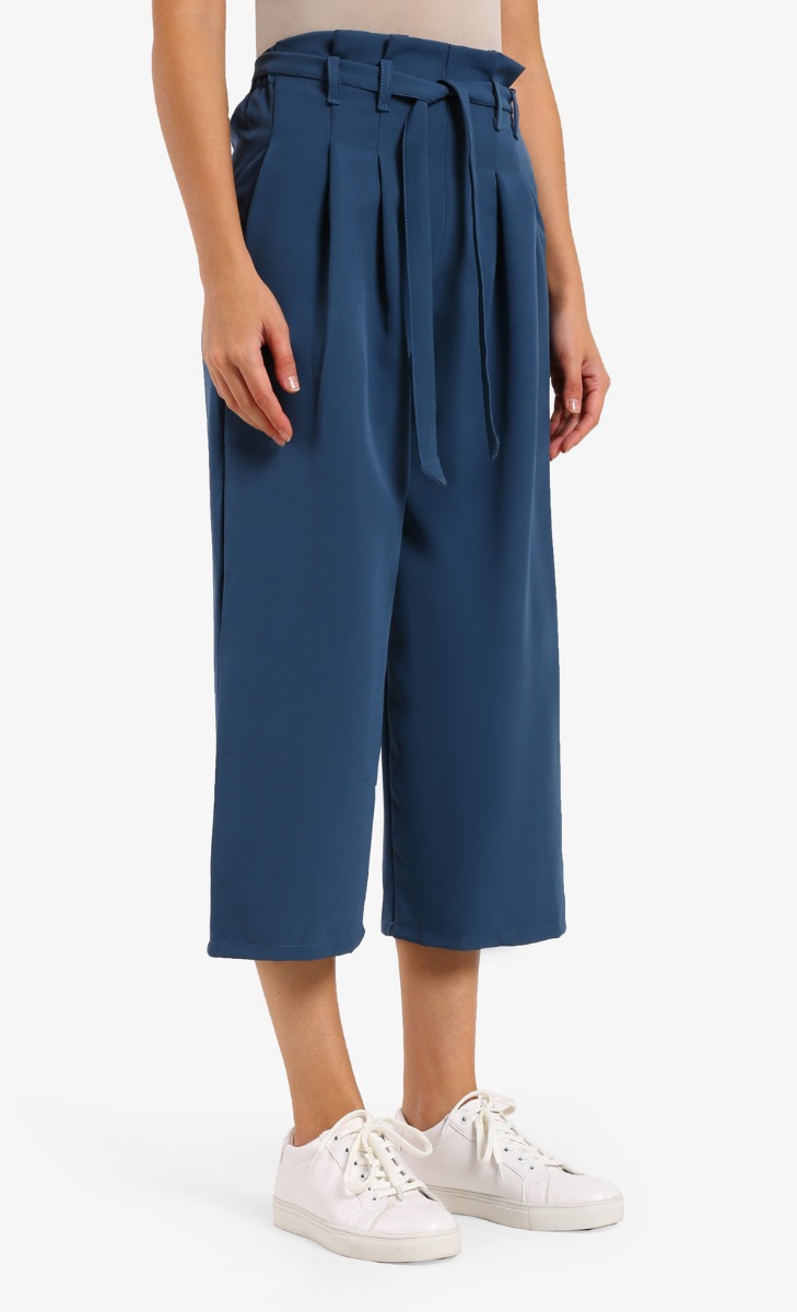 Irma High Rise Wide Leg Pants With Belt in Blue image 2