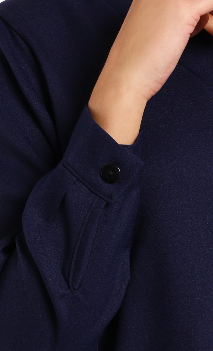 Venus Long Sleeve Pure Colour Blouse in Blue image 2