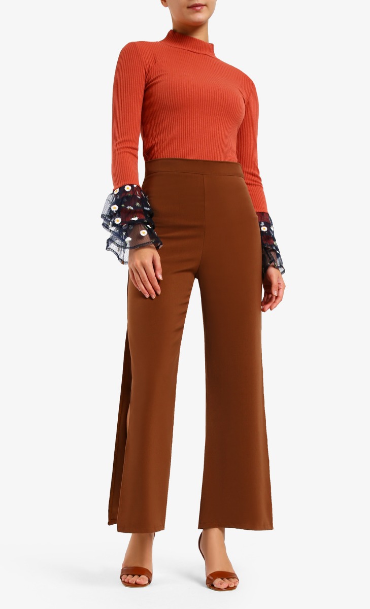 Adela High Rise Loose Pants in Brown
