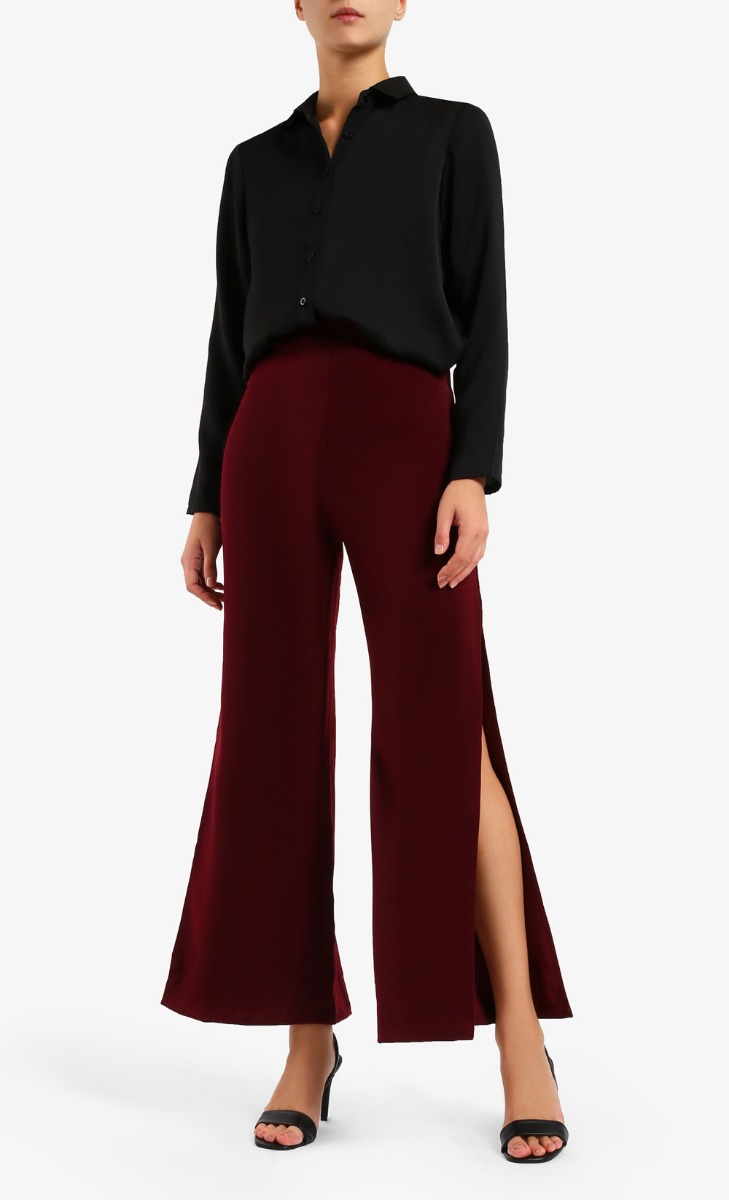 Adela High Rise Loose Pants in Maroon