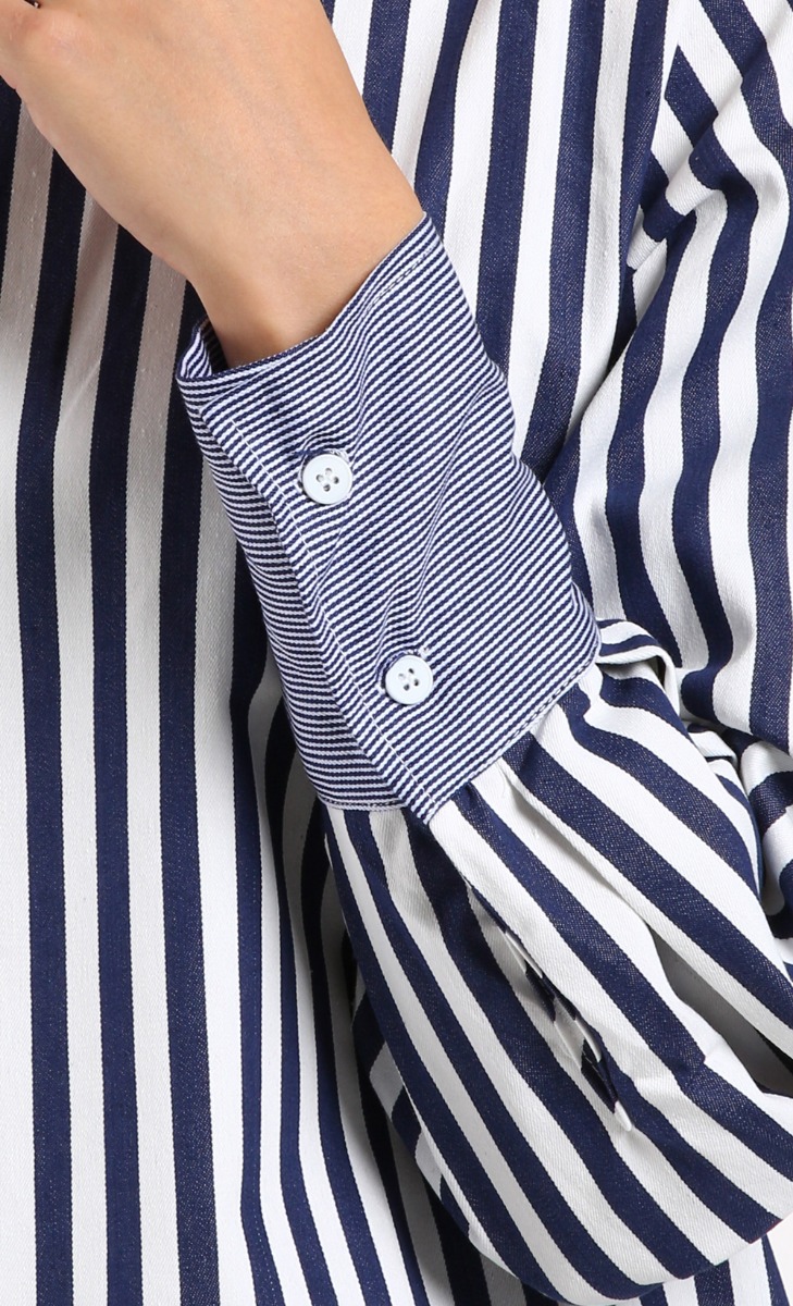 Yuri Denim Stripe Top	in Blue image 2