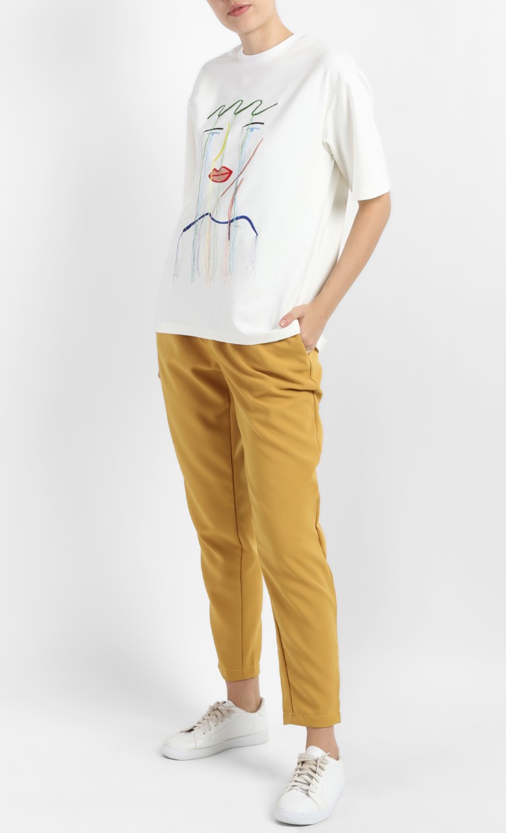 Olisa Slim Fit Long Pants with Belt in Mustard