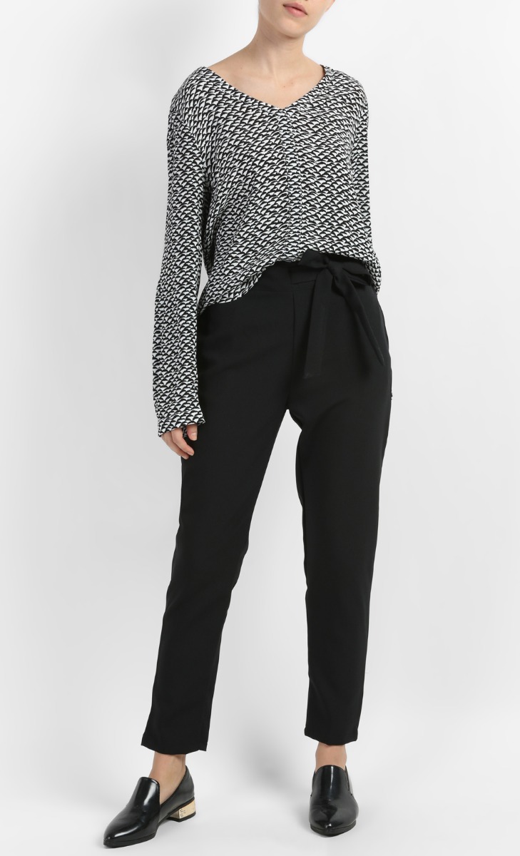 Phoebe Long Pants with Ribbon Belt in Black