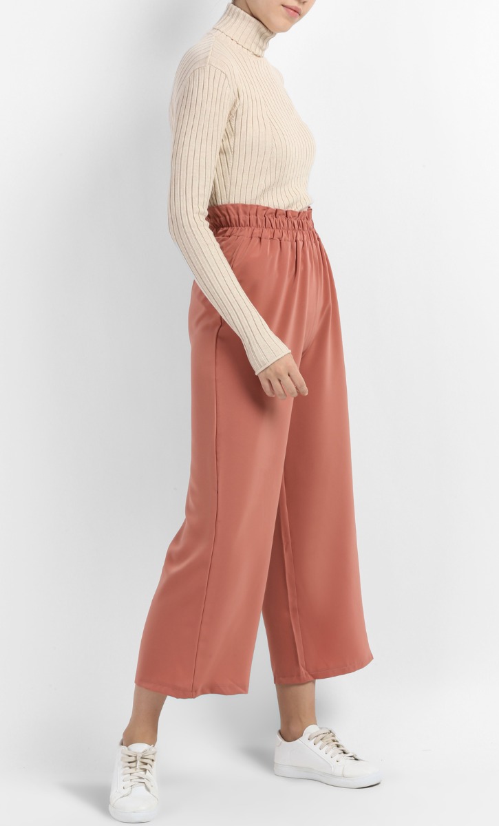 Queenie Wide Leg Long Pants in Brown