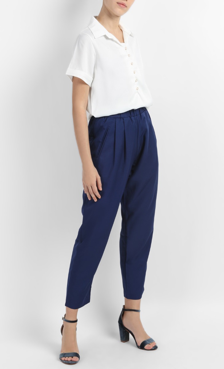 Jenna Long Button Collar Shirt in White