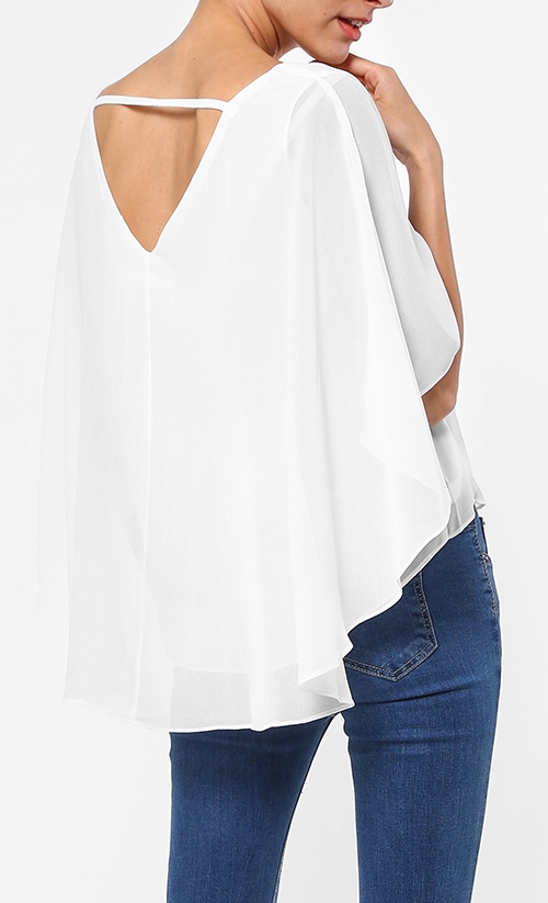 Chiffon Batwing Blouse in White
