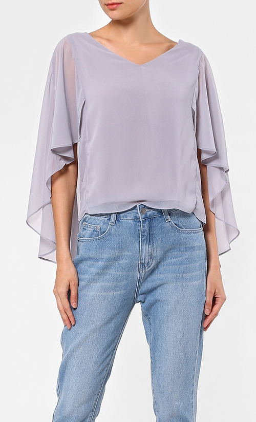 Chiffon Batwing Blouse in Light Grey image 2