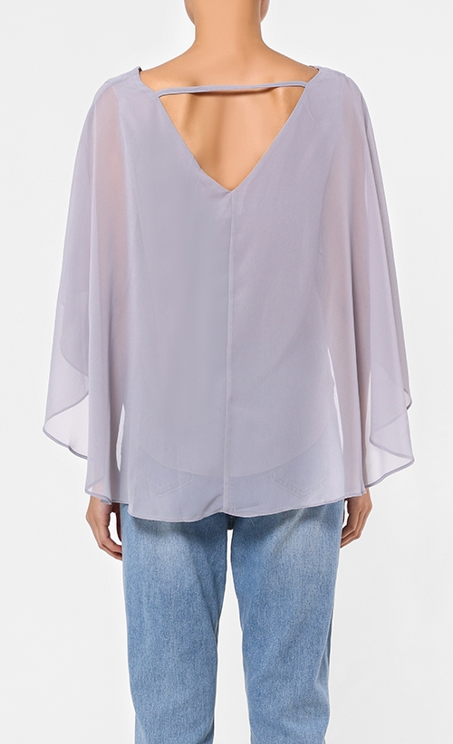 Chiffon Batwing Blouse in Light Grey