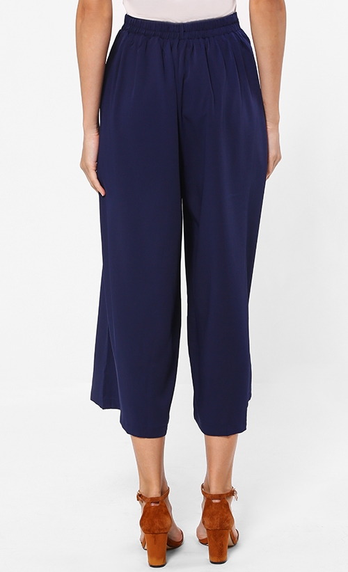 High Waisted Flowy Pants in Dark Blue image 2