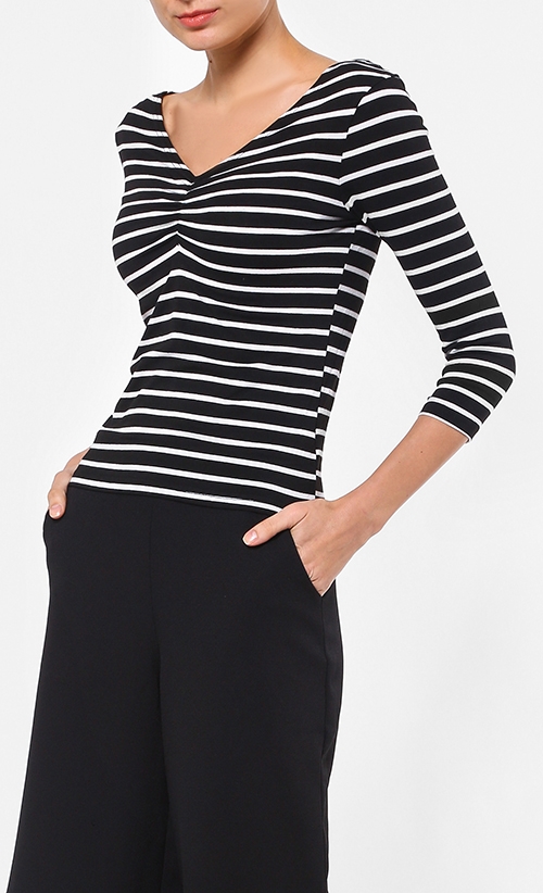 Striped V-Neck Top in Multi image 2