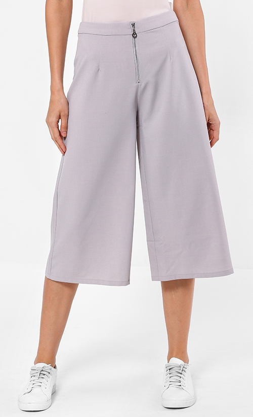 Wide Leg Ring Trousers in Grey