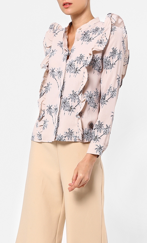 Frill Printed Blouse in Apricot image 2