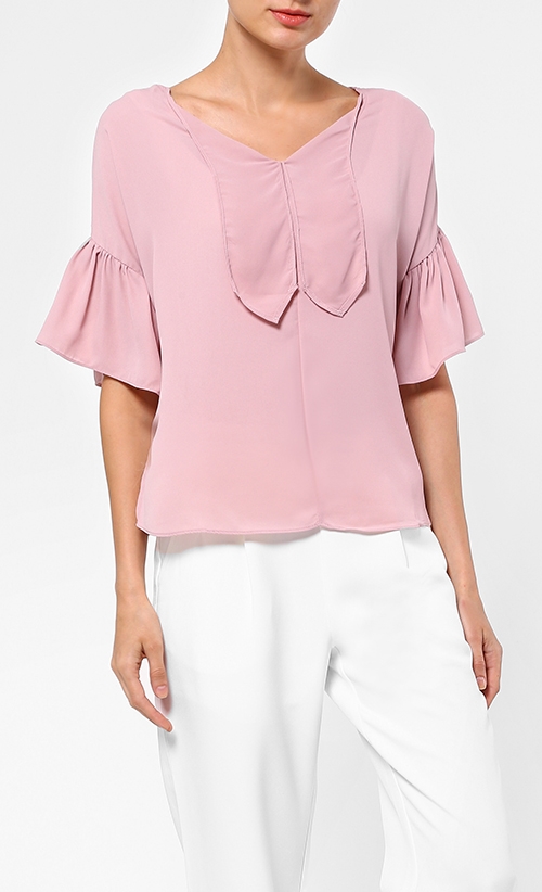 Ruffled Sleeves Blouse in Pink