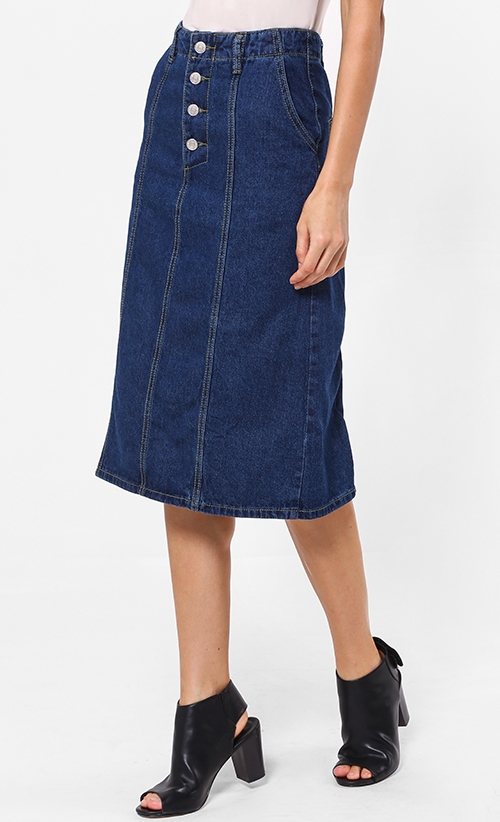 Denim Midi Skirt in Blue