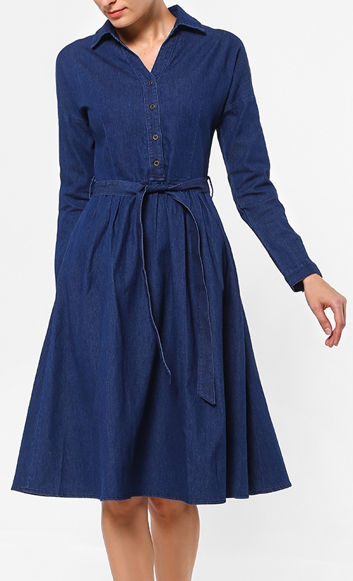 Denim Shirt Dress in Blue image 2