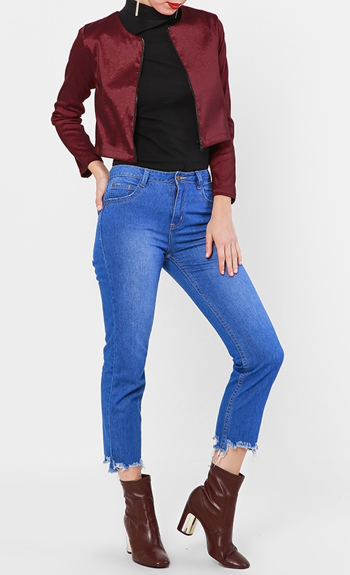 Belle Cropped Jacket in Maroon