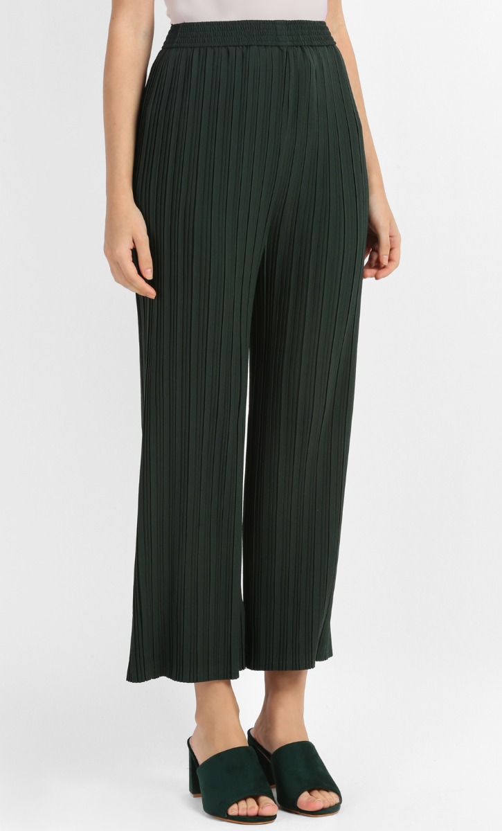 Luna Pleated Pants in Dark Green | FashionValet