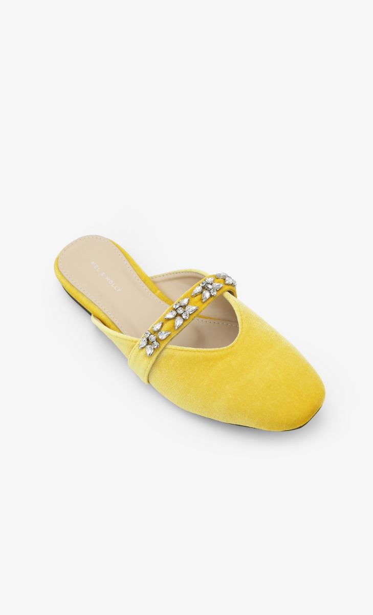 Hadley Embellished Slip On Sandals in Yellow